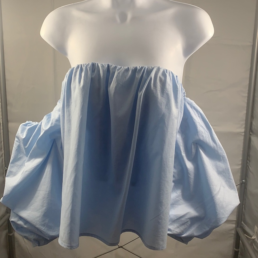 Aqua off the shoulder with bubble sleeves